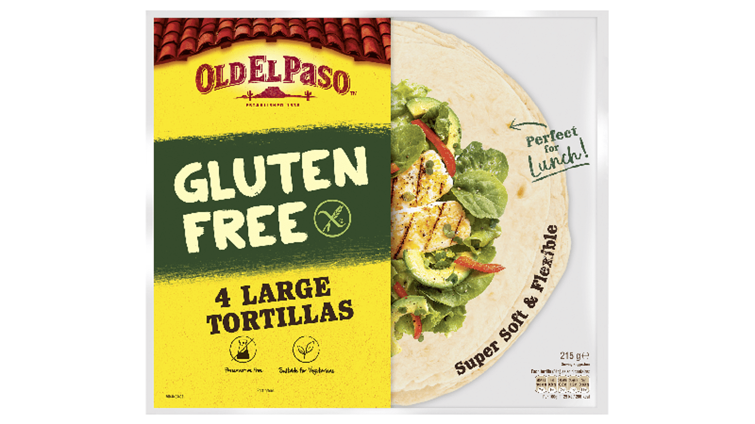 pack of Old El Paso's gluten free 4 large tortilla wraps (215g)
